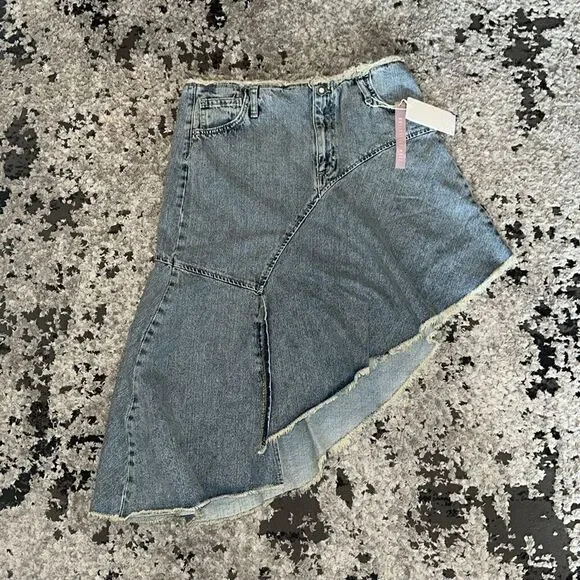 STRADIVARIUS | Blue | ASYMMETRIC DENIM SKIRT WITH RUFFLE TRIM - Picture 12 of 15